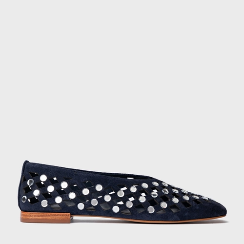 Sapatilha Cut Cristal Couro Suede Azul Navy