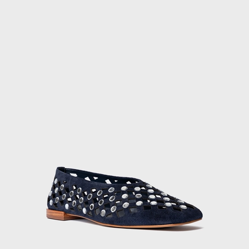 Sapatilha Cut Cristal Couro Suede Azul Navy