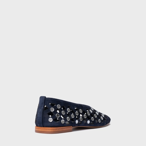 Sapatilha Cut Cristal Couro Suede Azul Navy