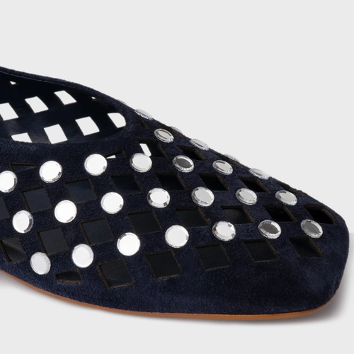 Sapatilha Cut Cristal Couro Suede Azul Navy