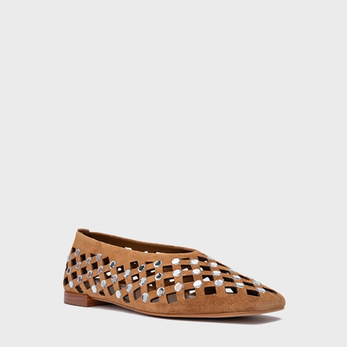 Sapatilha Cut Cristal Couro Suede Marrom Saddle