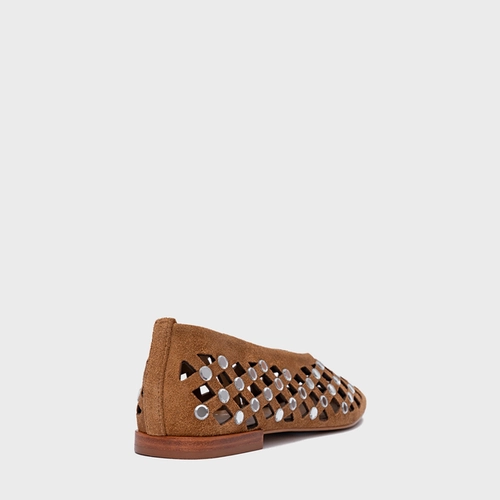 Sapatilha Cut Cristal Couro Suede Marrom Saddle