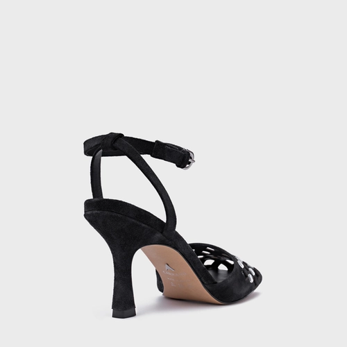 Scarpin Slingback Cut Cristal Salto Fino Couro Suede Preto