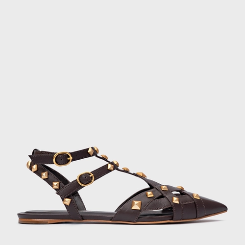 Sapatilha Slingback Tachas Couro Marrom Ganache