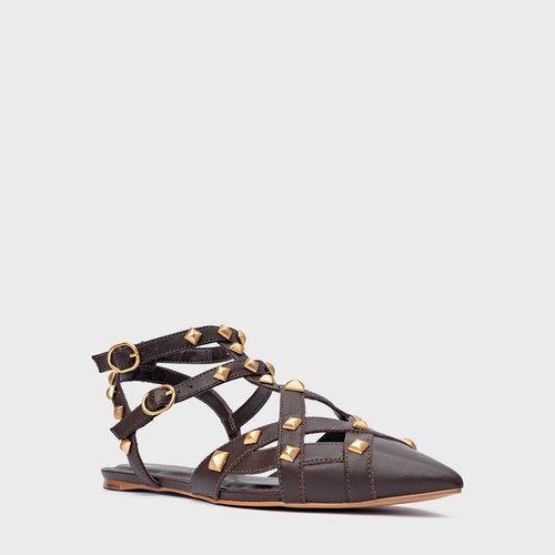 Sapatilha Slingback Tachas Couro Marrom Ganache
