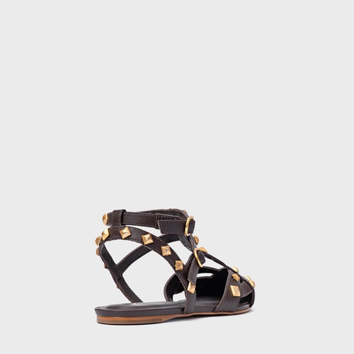 Sapatilha Slingback Tachas Couro Marrom Ganache