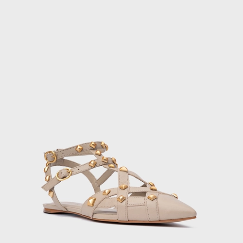 Sapatilha Slingback Tachas Couro Bege Oatmeal