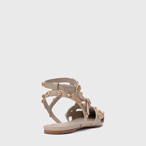 Sapatilha Slingback Tachas Couro Bege Oatmeal