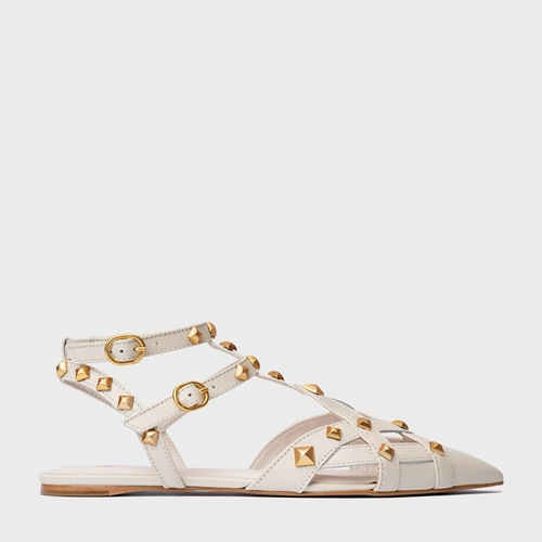 Sapatilha Slingback Tachas Couro Off White Vanilla