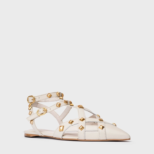 Sapatilha Slingback Tachas Couro Off White Vanilla