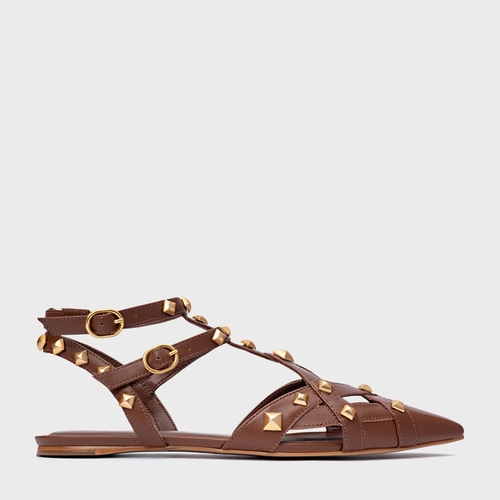 Sapatilha Slingback Tachas Couro Marrom Walnut