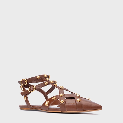 Sapatilha Slingback Tachas Couro Marrom Walnut