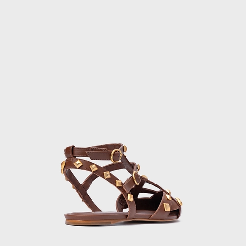 Sapatilha Slingback Tachas Couro Marrom Walnut