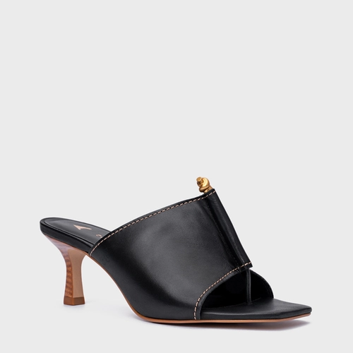 Open Mule Chic Salto Fino Couro Preto