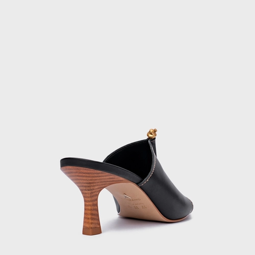 Open Mule Chic Salto Fino Couro Preto
