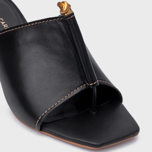 Open Mule Chic Salto Fino Couro Preto