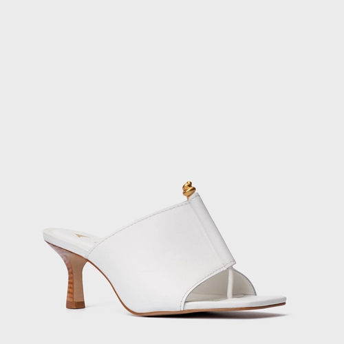 Open Mule Chic Salto Fino Couro Branco Blanc