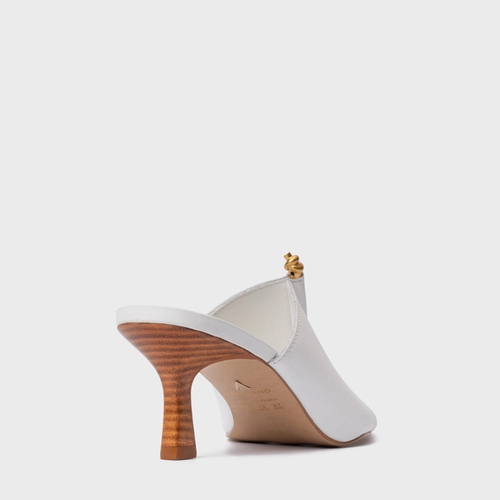 Open Mule Chic Salto Fino Couro Branco Blanc