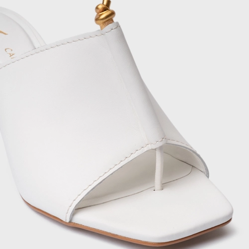Open Mule Chic Salto Fino Couro Branco Blanc