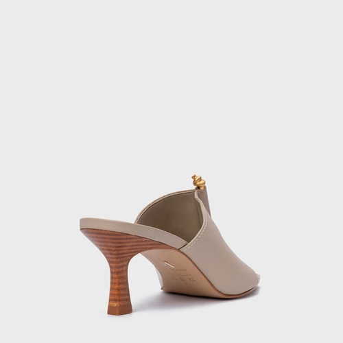 Open Mule Chic Salto Fino Couro Bege Oatmeal