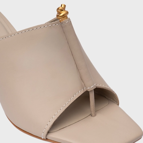 Open Mule Chic Salto Fino Couro Bege Oatmeal