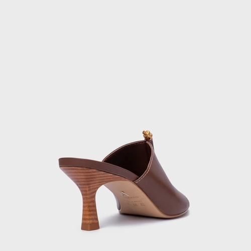 Open Mule Chic Salto Fino Couro Marrom Walnut