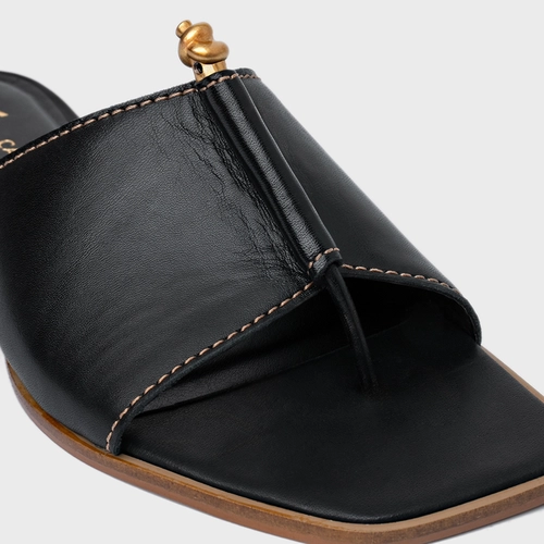 Rasteira Chic Couro Preto