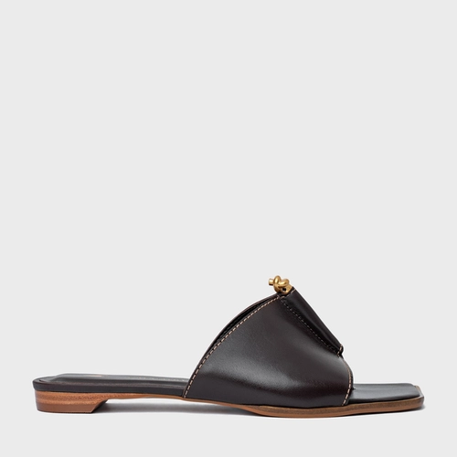 Rasteira Chic Couro Marrom Ganache