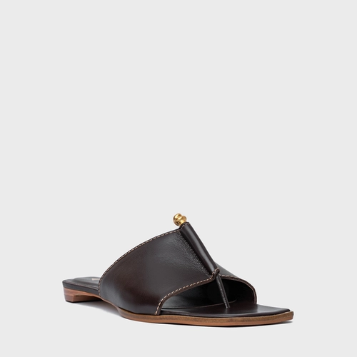 Rasteira Chic Couro Marrom Ganache