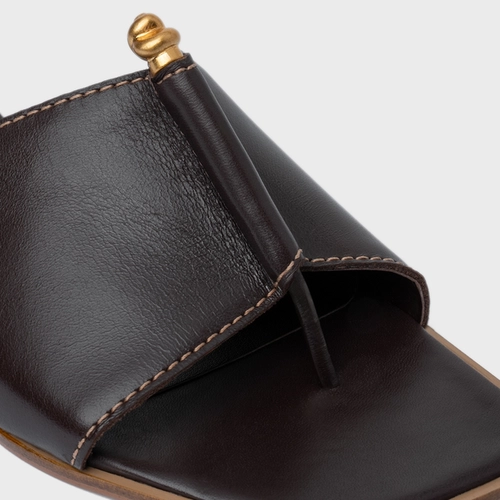 Rasteira Chic Couro Marrom Ganache