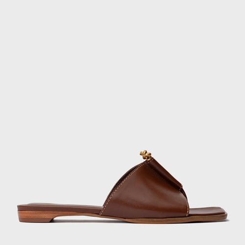 Rasteira Chic Couro Marrom Walnut