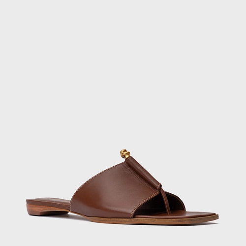 Rasteira Chic Couro Marrom Walnut
