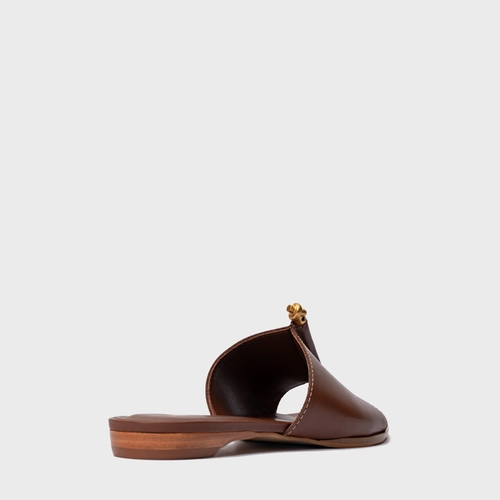 Rasteira Chic Couro Marrom Walnut