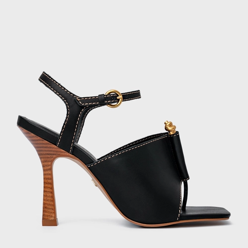 Sandália Chic Salto Fino Couro Preto