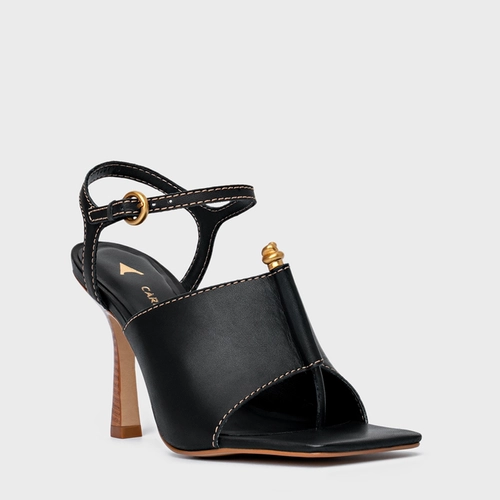 Sandália Chic Salto Fino Couro Preto