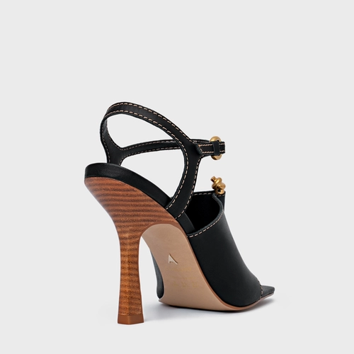 Sandália Chic Salto Fino Couro Preto