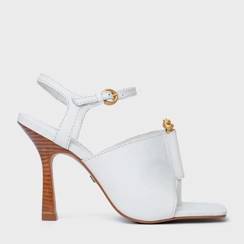 Sandália Chic Salto Fino Couro Branco Blanc