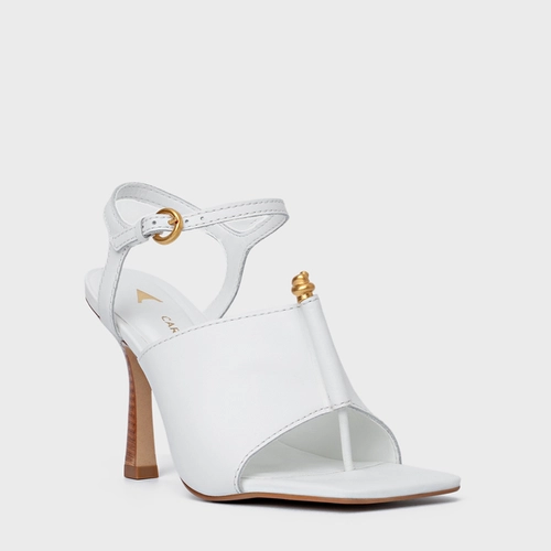 Sandália Chic Salto Fino Couro Branco Blanc