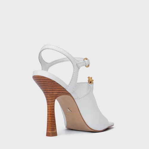 Sandália Chic Salto Fino Couro Branco Blanc