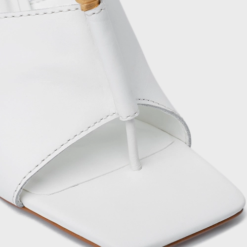 Sandália Chic Salto Fino Couro Branco Blanc