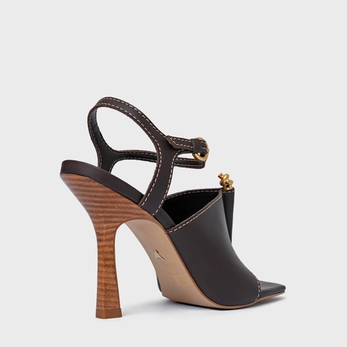 Sandália Chic Salto Fino Couro Marrom Ganache