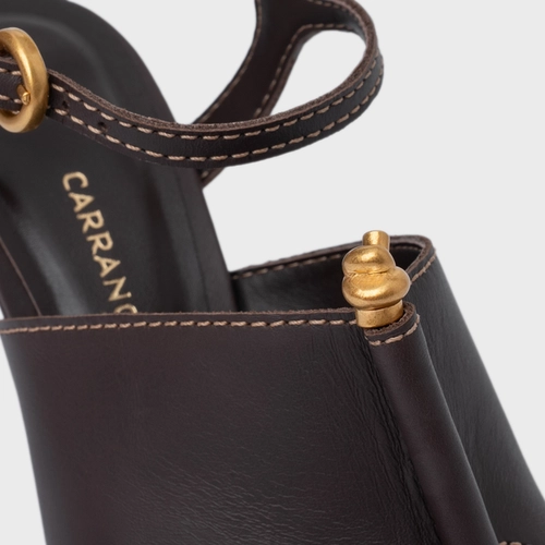 Sandália Chic Salto Fino Couro Marrom Ganache