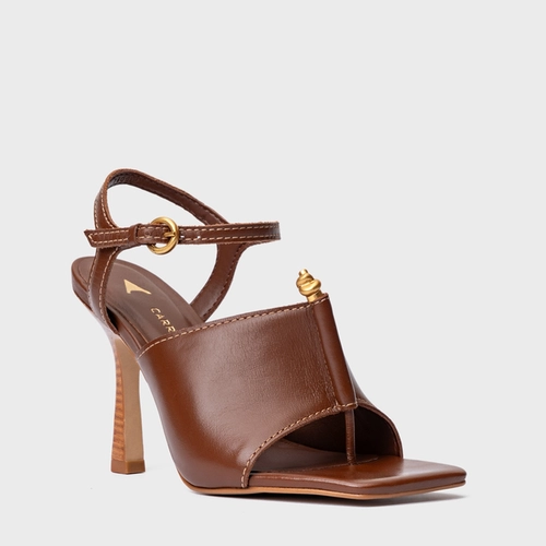 Sandália Chic Salto Fino Couro Marrom Walnut