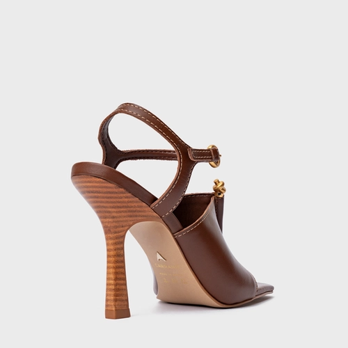 Sandália Chic Salto Fino Couro Marrom Walnut