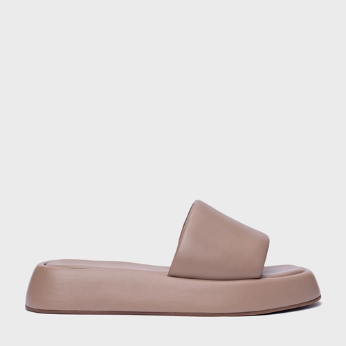 Rasteira Papete Slide Couro Bege Beaver