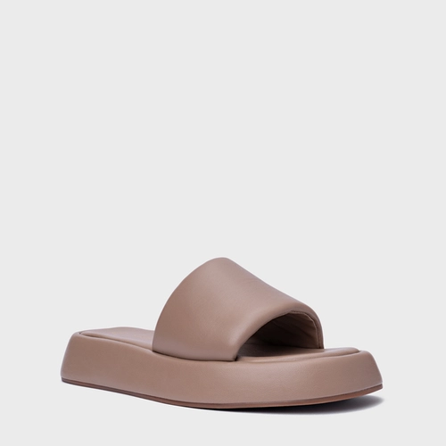 Rasteira Papete Slide Couro Bege Beaver