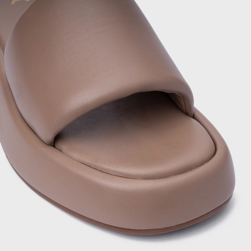 Rasteira Papete Slide Couro Bege Beaver