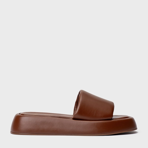 Rasteira Papete Slide Couro Marrom Walnut