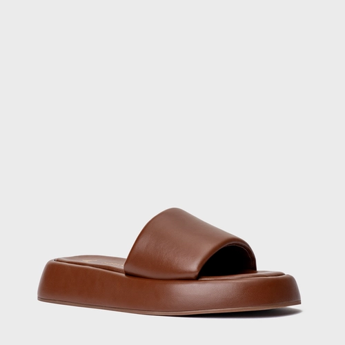 Rasteira Papete Slide Couro Marrom Walnut
