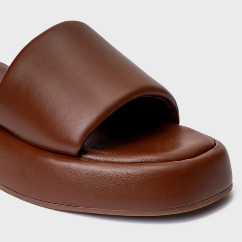 Rasteira Papete Slide Couro Marrom Walnut